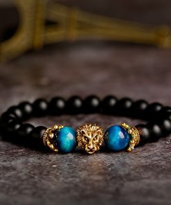 Bracelet tête de lion doré