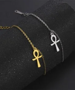 bracelet croix ankh doré argenté